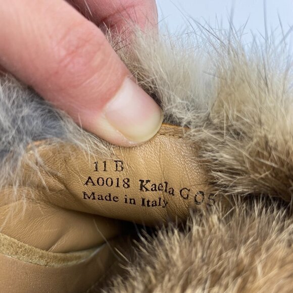 COACH Kaela Rabbit Fur Platform Tan Wedge Mule Clog Heels Italy Women's 11B - Picture 9 of 9